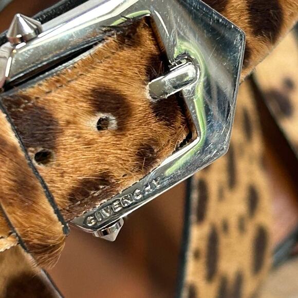 Givenchy Leopard Calf Hair Heeled Sandals Block Heel 39.5 Made in Italy - Picture 6 of 10
